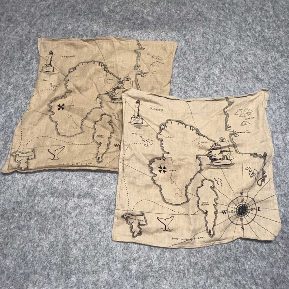 Ikea Benzy World Nautical Oceana Compass Linen Shams Only